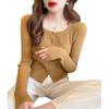 Französisches Oberteil mit quadratischem Ausschnitt, hochwertige goldene Schnalle, modisch und schlicht, einfarbiger gestrickter Pullover für Frühling und Herbst, Damen, langärmlig
