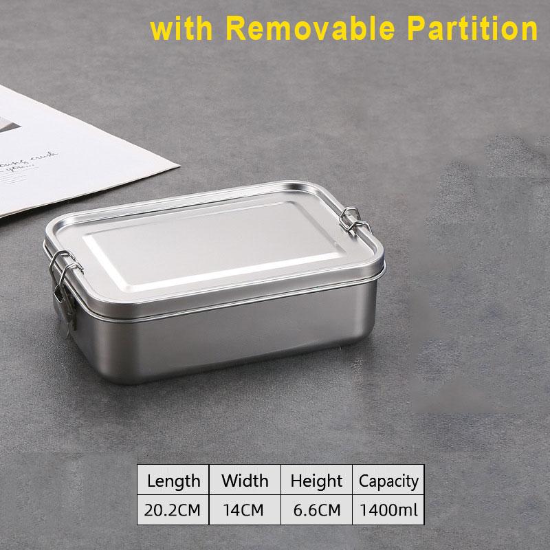 Stainless Steel Lunch Box with Removable Partition Thickened Rectangular Lunch Box Large Capacity Food Storage Bento Box