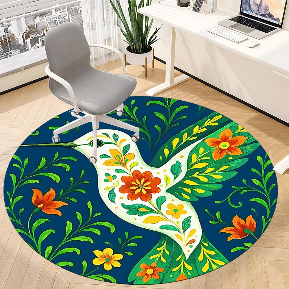 1pc Hummingbird Floral Office Round Area Rug, Under Office Chairs Bedroom Living Room Home Decor, Room Deco