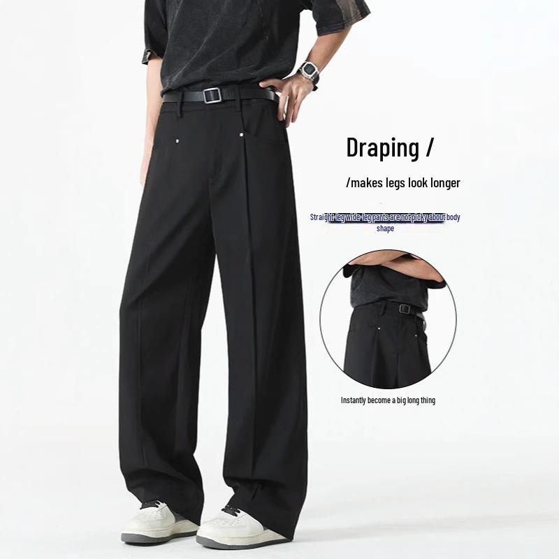 Unisex Retro Wide-Leg Slimming Suit Pants - Straight Cut Casual Trousers
