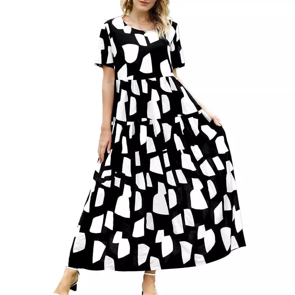 2024 New Women's Summer Mid-Length Printed Pullover Dress