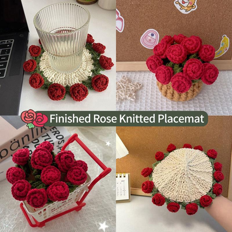 Rose Bouquet Coaster Crochet Flower Placemat Hand Woven Bouquet Cupmat Home Desktop Potted Plant Ornaments Mother'S Day Gift