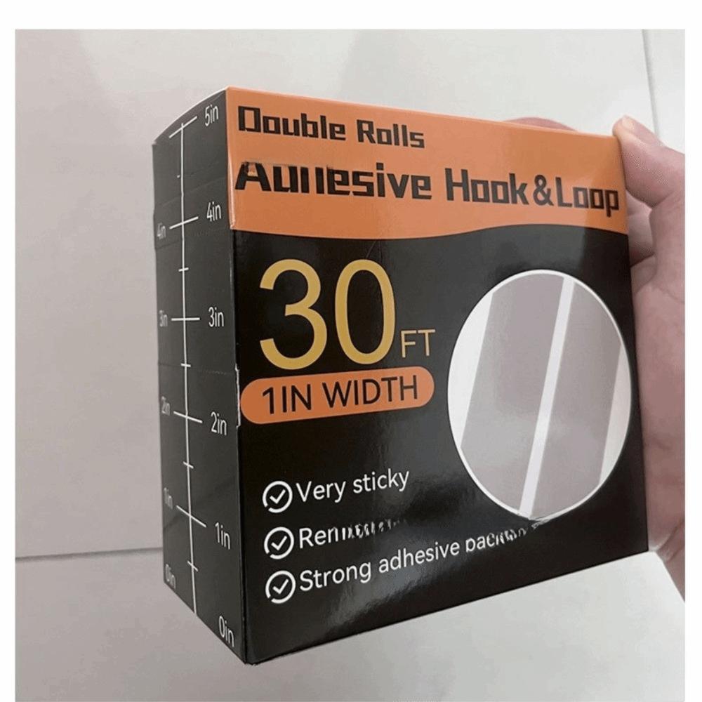 30Ft x 1 Inch Hook and Loop Strips Sticky Back Nylon Polyester Adhesive Fastening Tape White Black Strong Sticky Strips Roll