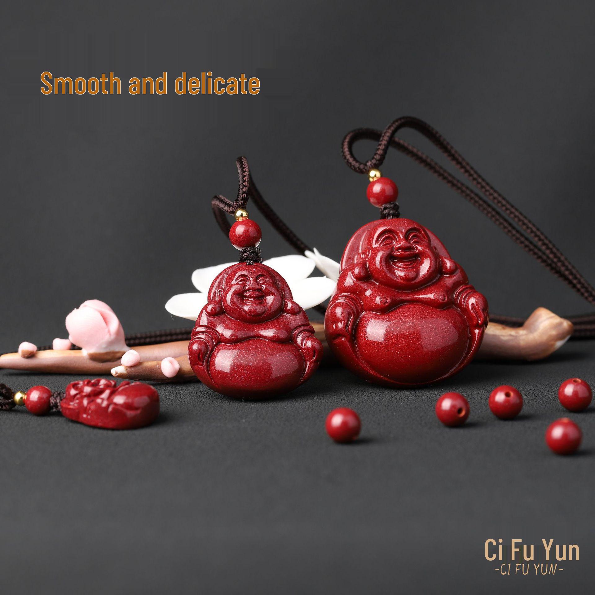 Natural Cinnabar Maitreya Buddha Pendant Necklace - Purple-Gold Sand Women s Ornament