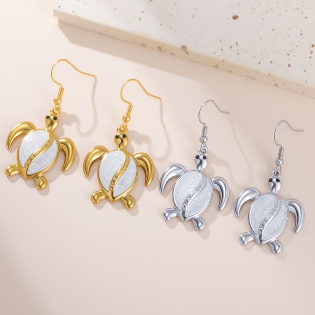 Skyrim Urocze Niebieskie Kolczyki Wiszące z Żółwiem Stal Nierdzewna Kolor Złoty Kolczyki Kobiety Dziewczyny Zwierzę Morskie Żółw Cyrkonia Prezent Urodzinowy