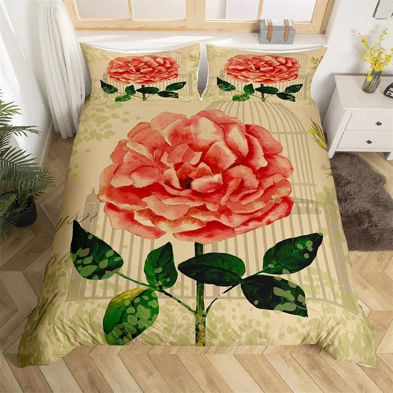 Chic Spring Flower Duvet Cover Vintage Flowers Comforter Cover Microfiber Garden Floral Bedding Set Full Queen Size Bedclothes