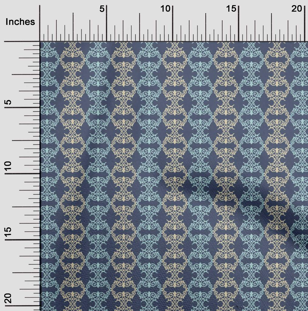oneOone Cotton Poplin Blue Fabric Damask Dress Material Fabric Print Fabric By The Yard 42 Inch