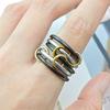 5PCS Black Gold Color Multiple Layers Rings Stackable Set Stainless Steel Interlocking Ring For Women INS Finger Jewelry Gifts
