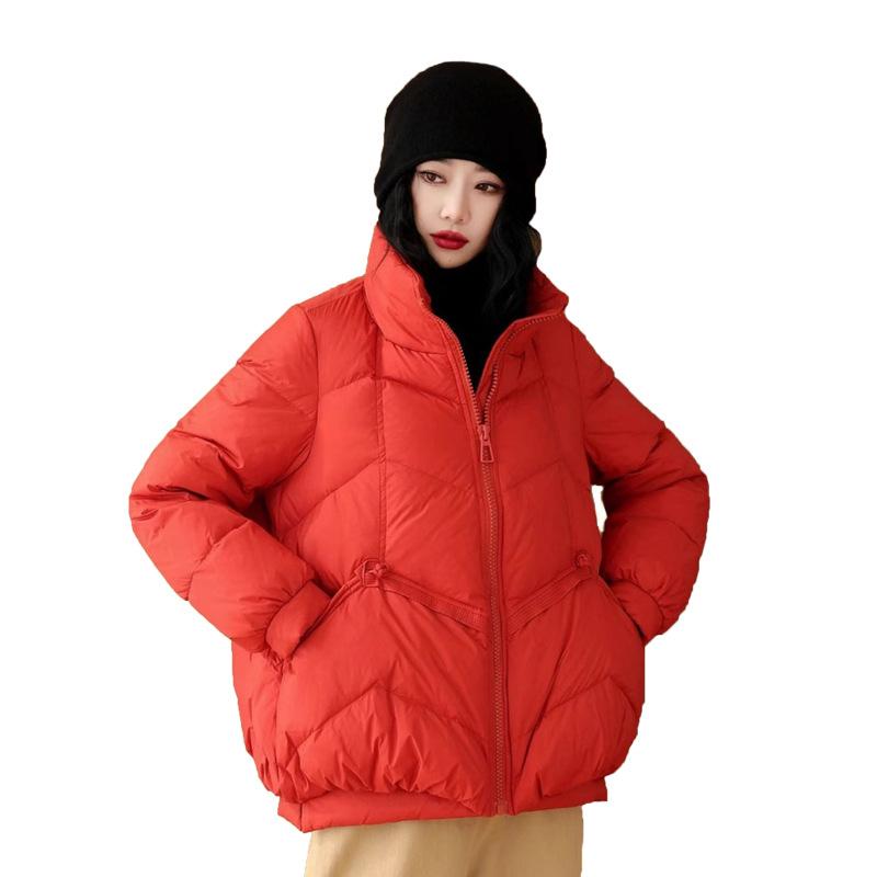 Retro stand-up collar short down jacket women's 2024 winter new fashion buckle warm small white duck down jacket
