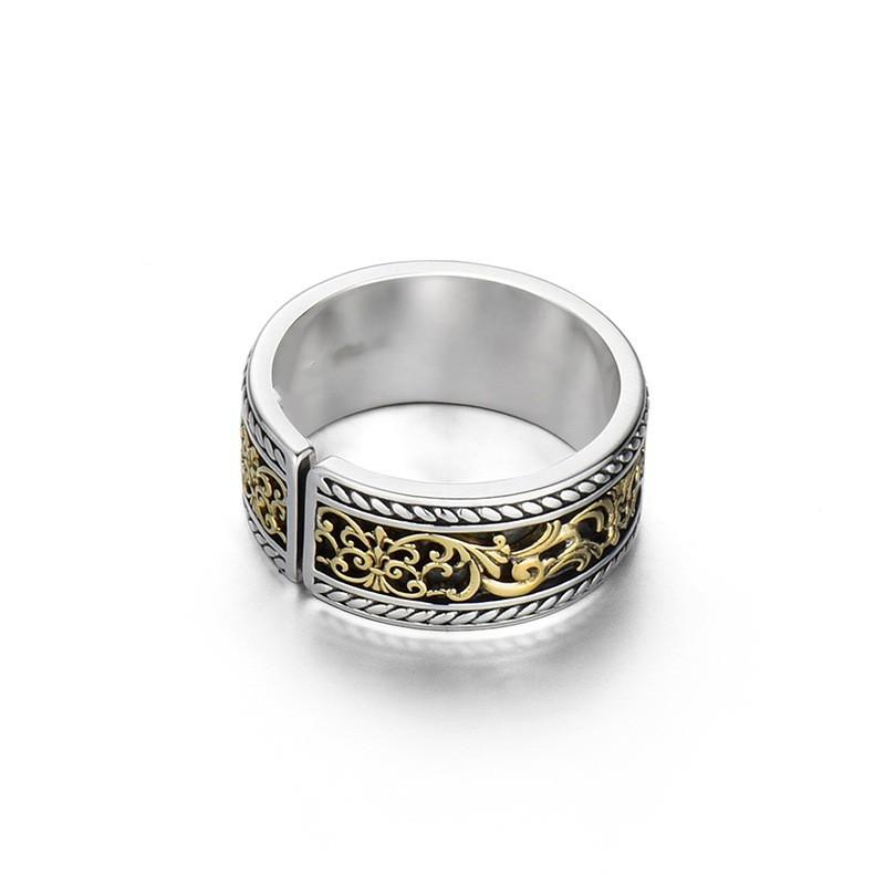 Adjustable Open Ring Men Women Vintage Motif Geometric Band Minimalist Statement Finger