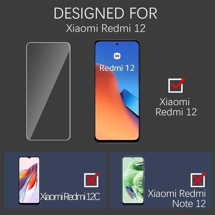 [3 pièces] Verre Trempé pour Xiaomi Redmi 12 5G -4G, Protection d'Ecran Transparent 9H Antichoc (pas pour Redmi Note 12)