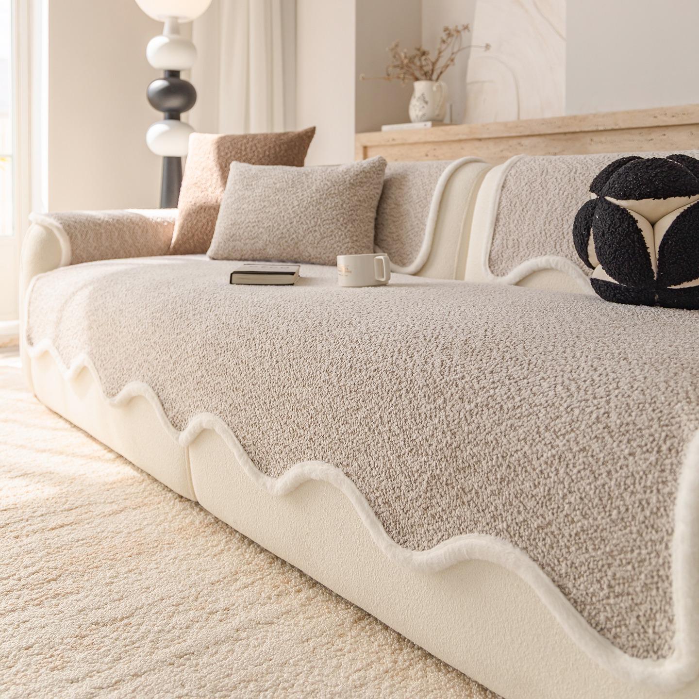 

Minimalist Fluffy Edge Loop Yarn Chenille Sofa Cover for Living Room Non-slip Sofa Seat Cover Couch Slipcover, Sofa Towel 90x90cm хаки