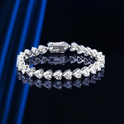 Bracelet pour Femme en Argent Sterling Simple Style Japonais S925 Dames Tendance de la Mode Célébrité d'Internet Plein Diamant en Forme de Coeur Zircon