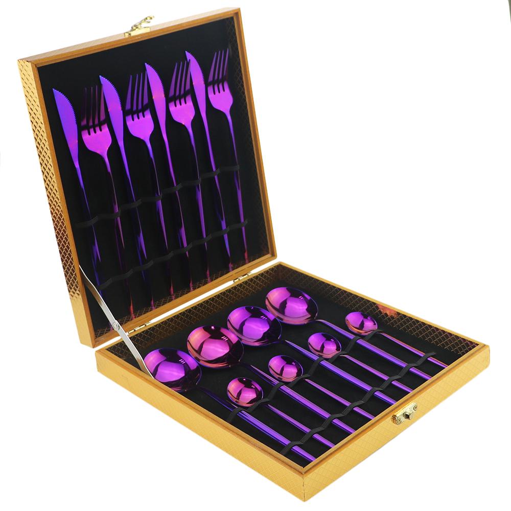 16pcHigh Grade Luxury Rainbow Dinnerware Set Fork Knife Spoon Black Cutlery Set Stainless Steel Flatware Set With Gift Box Hotel