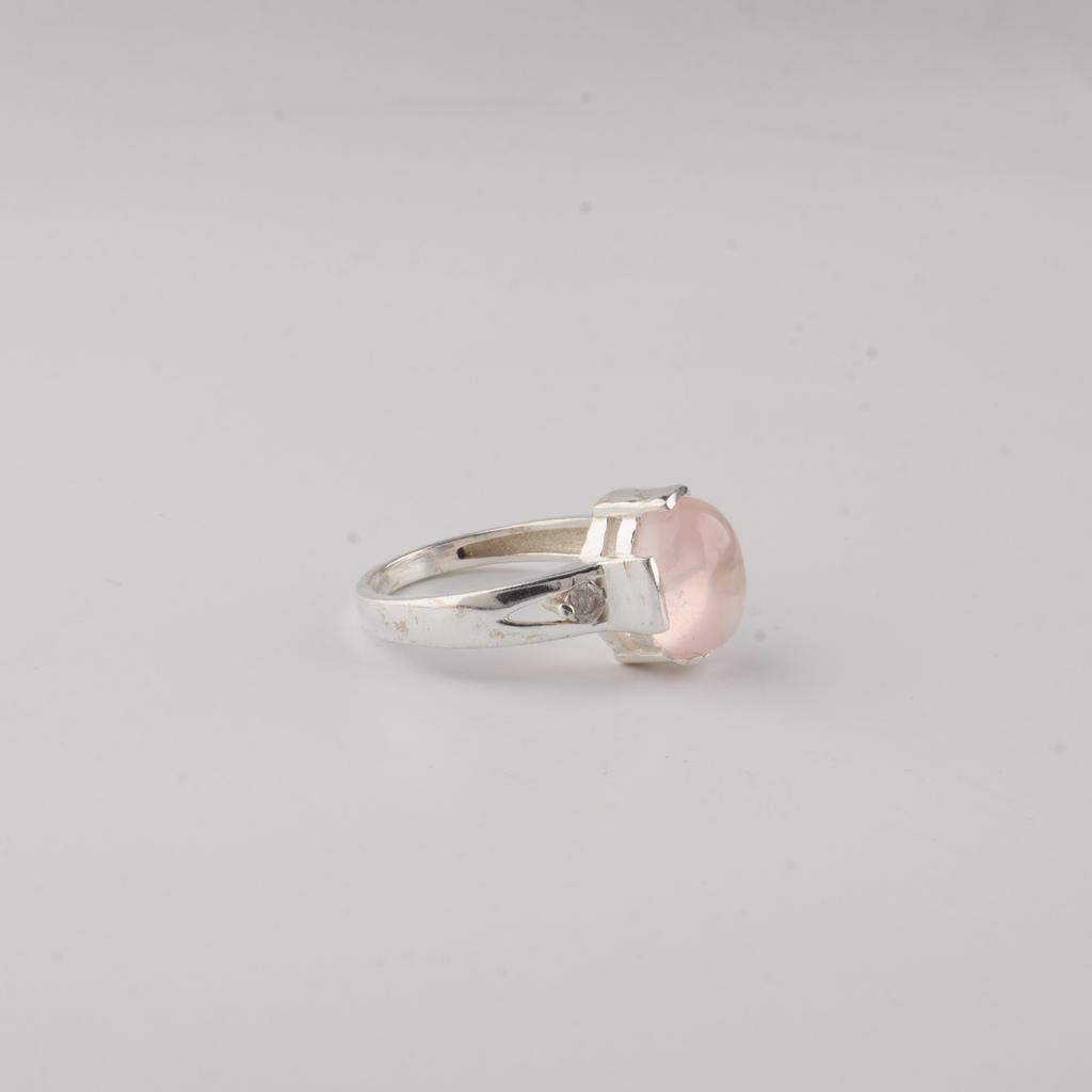 Rose Quartz Gemstone 925 Sterling Silver Ring, Minimalist Promise Ring For Her CZR-18-25