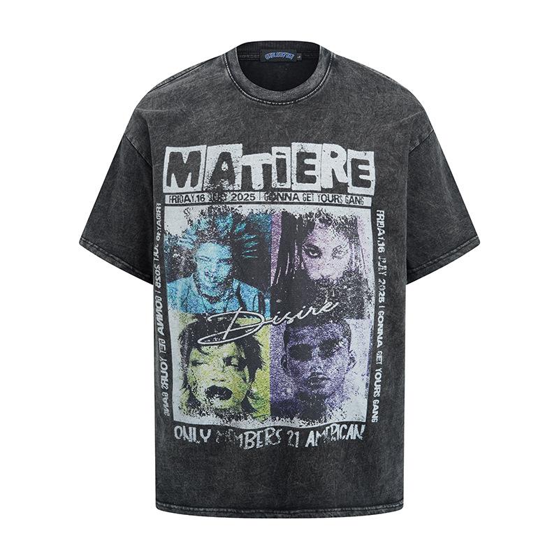 American Street Trend Men'S T-Shirt Hiphop Retro Doberman Print Loose Short-Sleeved Washed T-Shirt Men