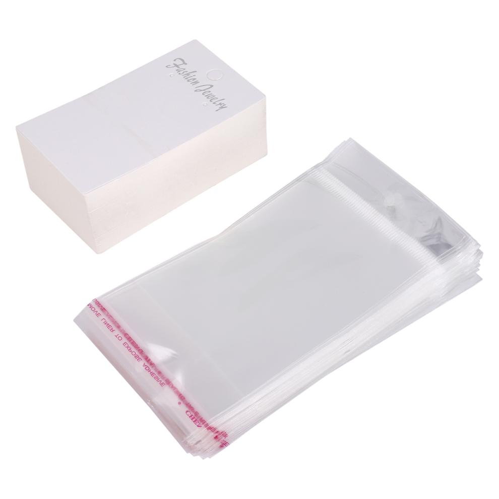Jewellery 100 X White Plain Earring Display Cards & Self Adhesive Bags