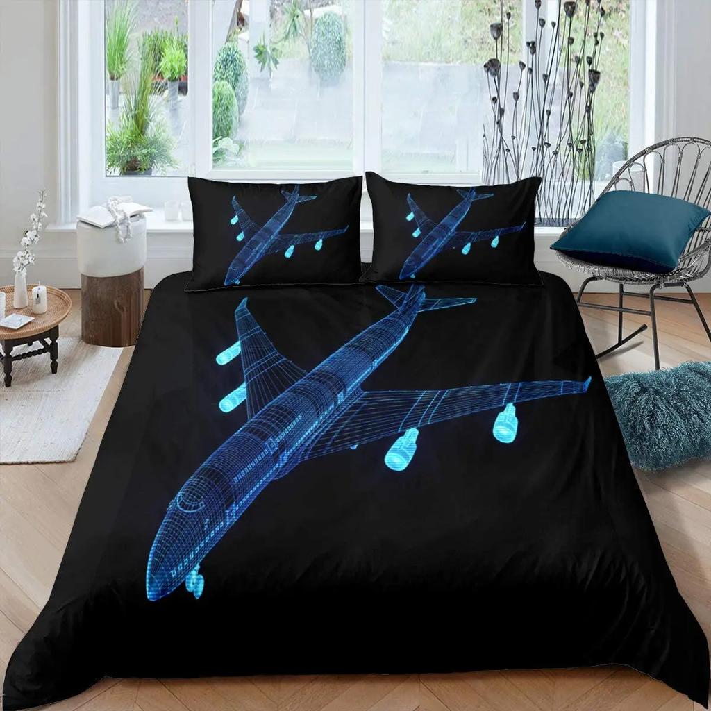 Comforter Airplane Sky Cloud Polyester Comforter For Kids Teens Adults Bedding Set King Queen Size With