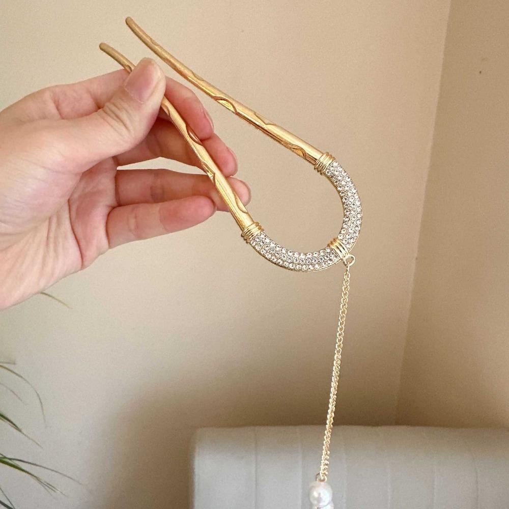 1pc Exquisite Fashion Pearl U-Pin Hairpin for Women Modern Minimalist Tassel Accent Advanced Hairpin Hair Clip