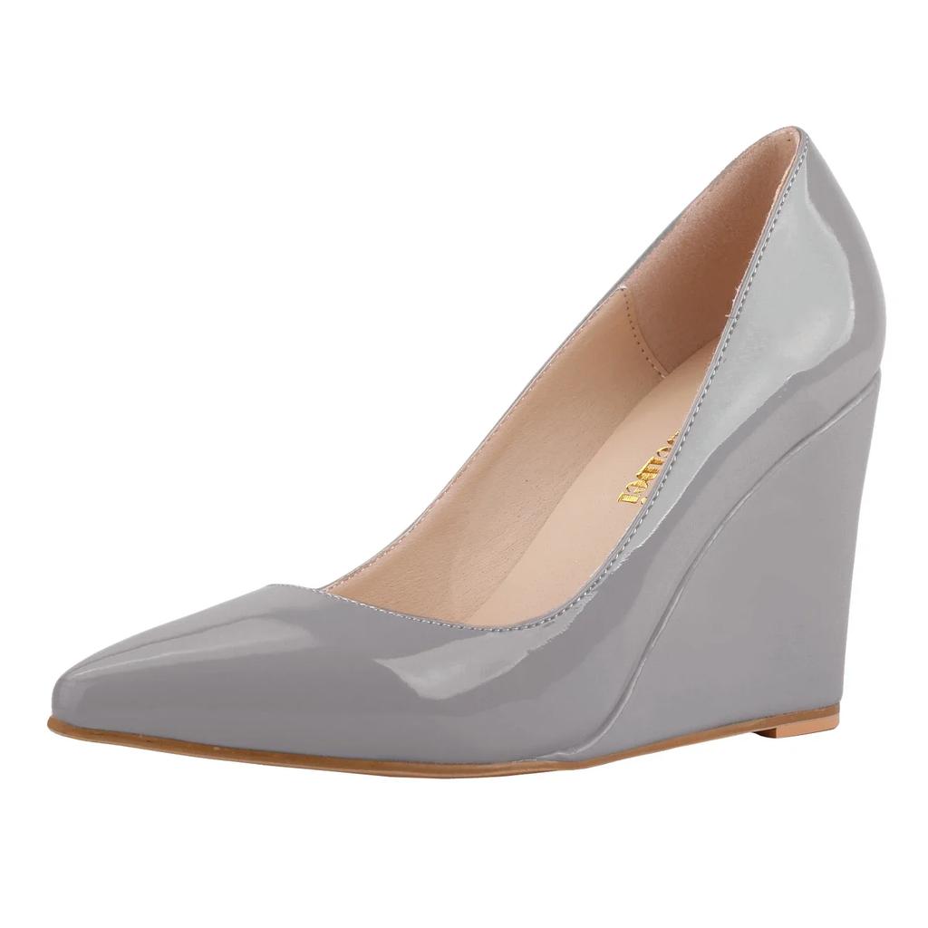 Women Wedges Pumps Sexy Pointed Toe Ship-on Patent Leather High Heels Female Red Black Office Wedding Shoes Summer Autumn Ladies