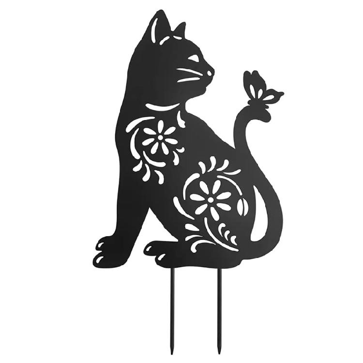 1/2Pcs Metal Cat Garden Decors Black Cat Silhouettes Outdoor Cat Stakes