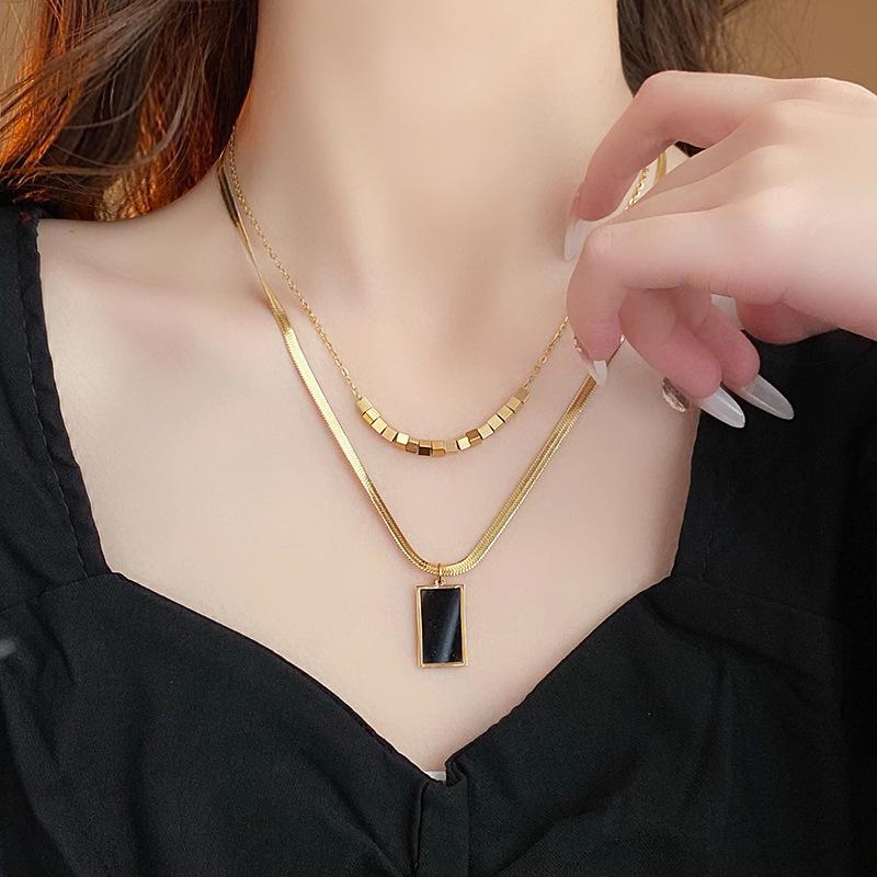2024 Trendy Double Layer Titanium Steel Necklace: European & American Design for Autumn/Winter