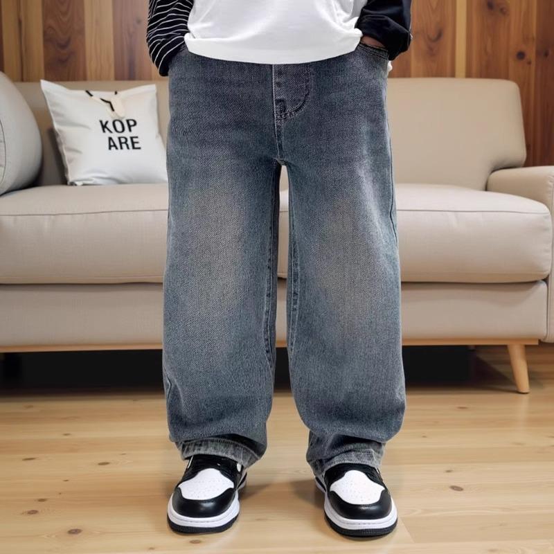 Children's Spring Clothing Boys Jeans Wide Straight Leg Denim Pant Children's Handsome Sports Pants