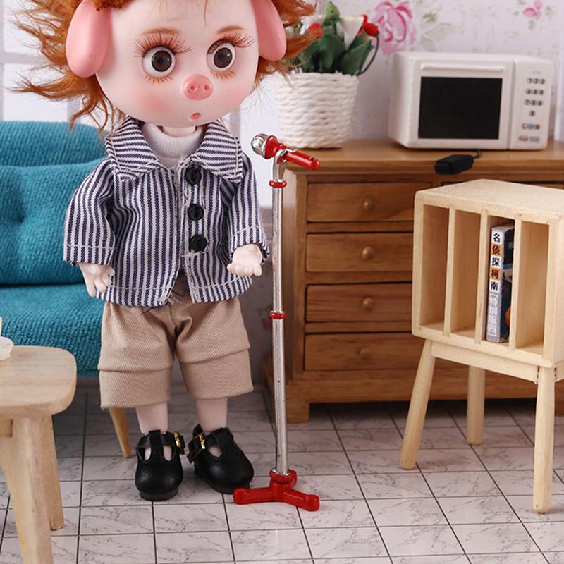 1:12 Dollhouse Miniature Microphone Model W/Stand Musical Instrument Furniture Decor Toy