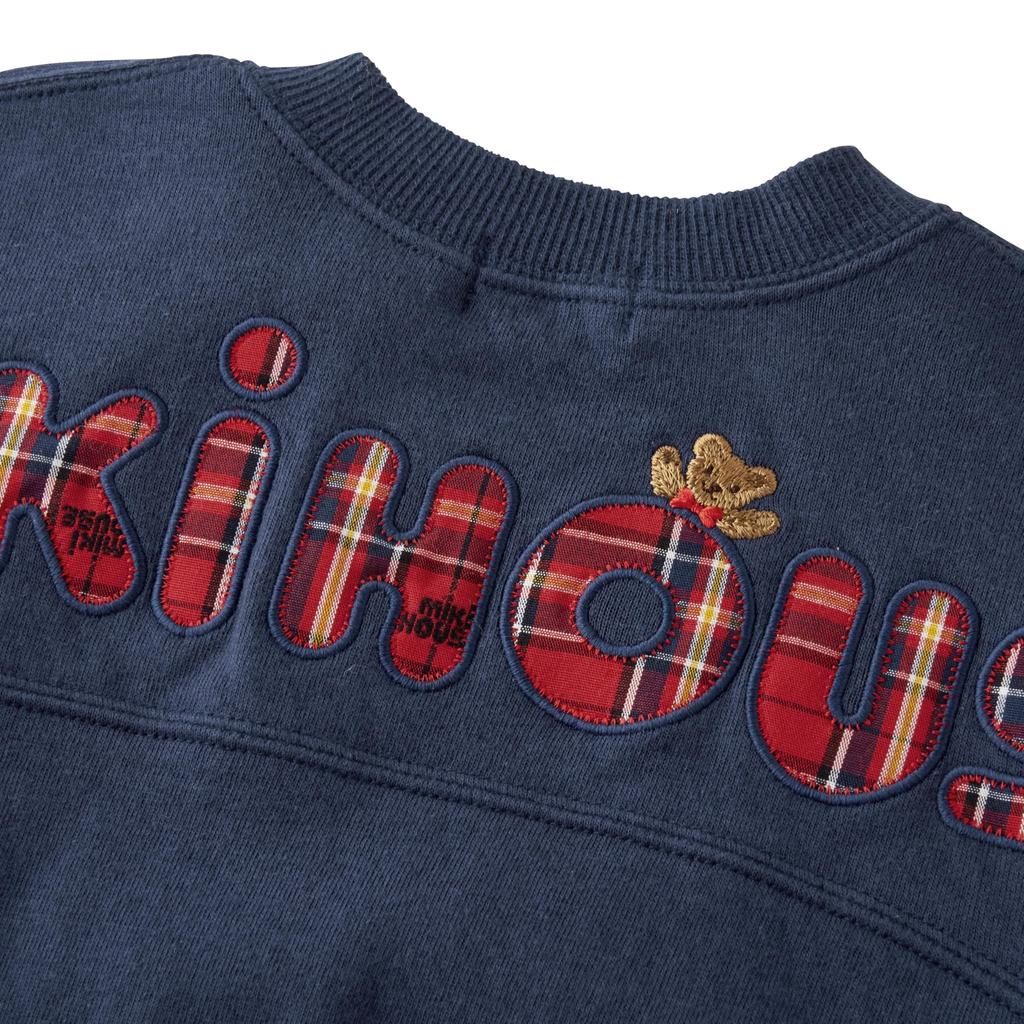 MIKI HOUSE Sweatshirt with Logo and Bear Solid Long Made in for Boys and Navy Print, Color, Sleeve, Japan, Girls, Baby, Kids, Children's Clothing,