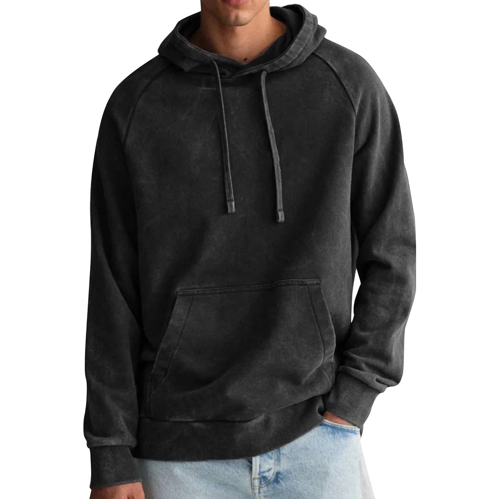 Мужская однотонная толстовка с капюшоном рукавами реглан карманом выстиранная спортивная большого размера повседневная L 3298₽