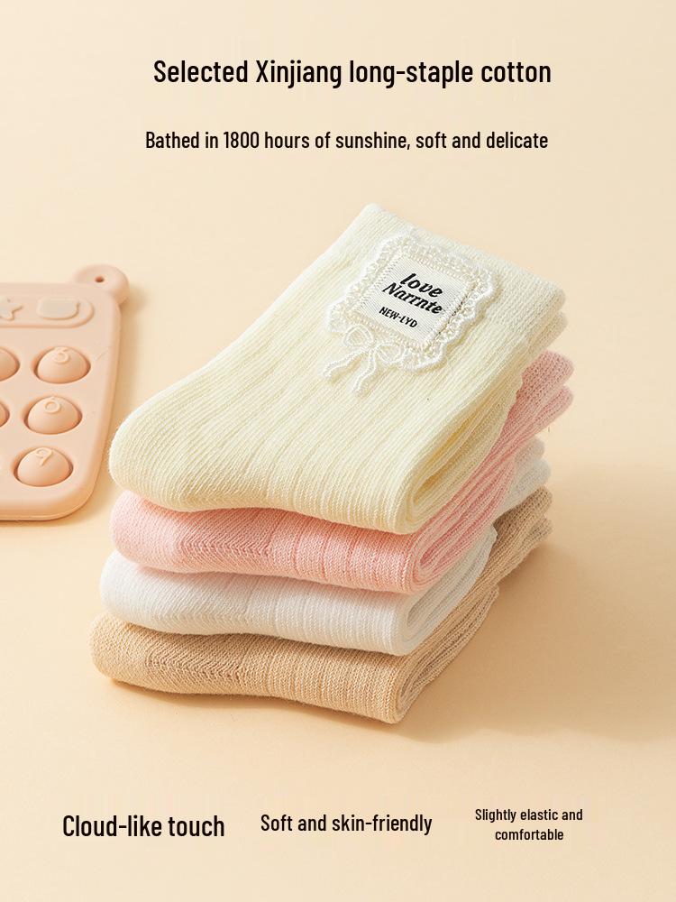 Spring-Autumn Breathable Baby Socks, Combed Cotton, 0-1 Year, Korean Style, Sweat-Absorbing, Mid-Calf.