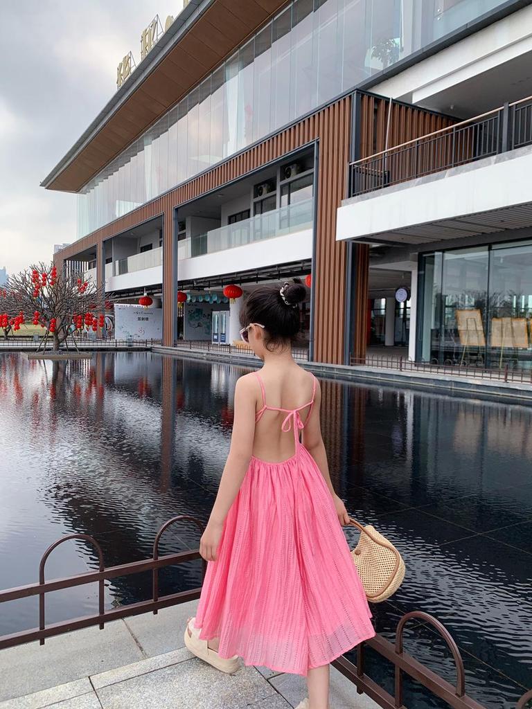 2024 Summer Mother-Daughter Backless Tie-Up Fairy Skirt Beach Dress