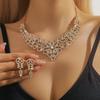 Temperament Moda Przesadzony Metal Błyszczący Wzór Diamentowy Pełny Diamentowy Zestaw Naszyjnik Kolczyki Ślubny Zestaw Ślubny