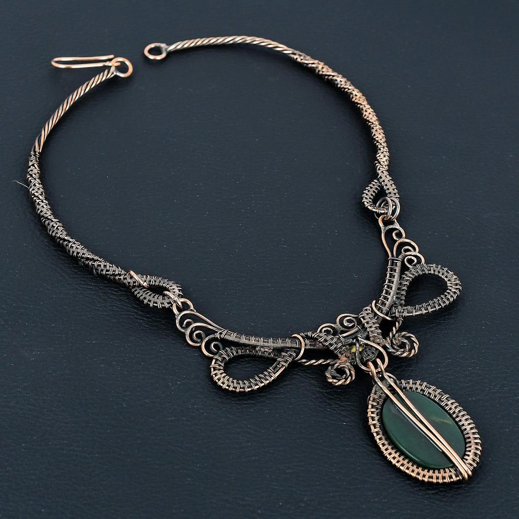 Bloodstone Necklace, 999 Copper Wire Wrapped Jewelry, Gemstone Jewelry Adjustable Chain Necklace, Handmade Wedding Gift Jewelry