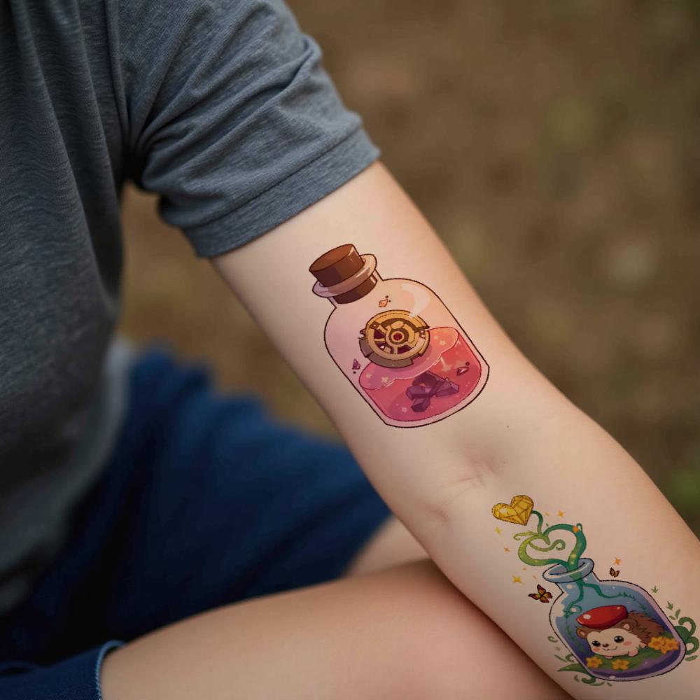 28 Stück Temporäre Tattoos Aquarium Temporäre Tattoo-Aufkleber Baum Planet Cartoon Früchte Für Schultern Frauen Mädchen