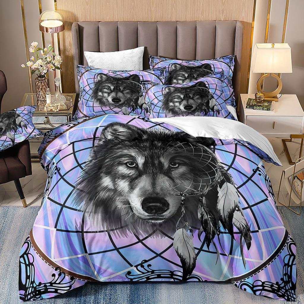 3D Animal Wolf Three-Piece Set, Kit Bedding, Indian Style