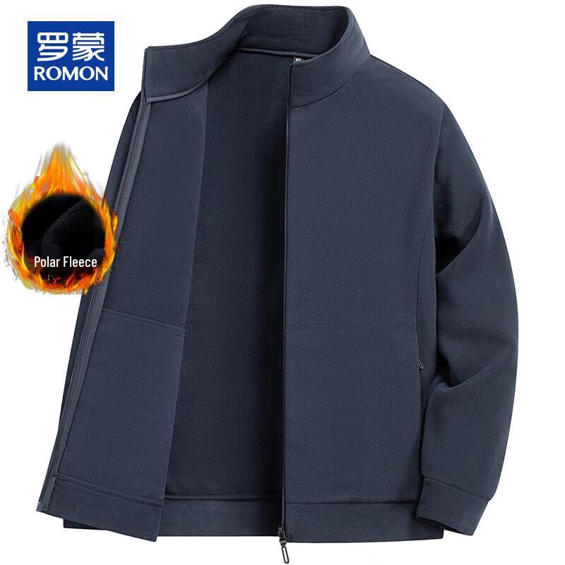 Romon Men's Fleece Lined Stand Collar Cardigan Jacket