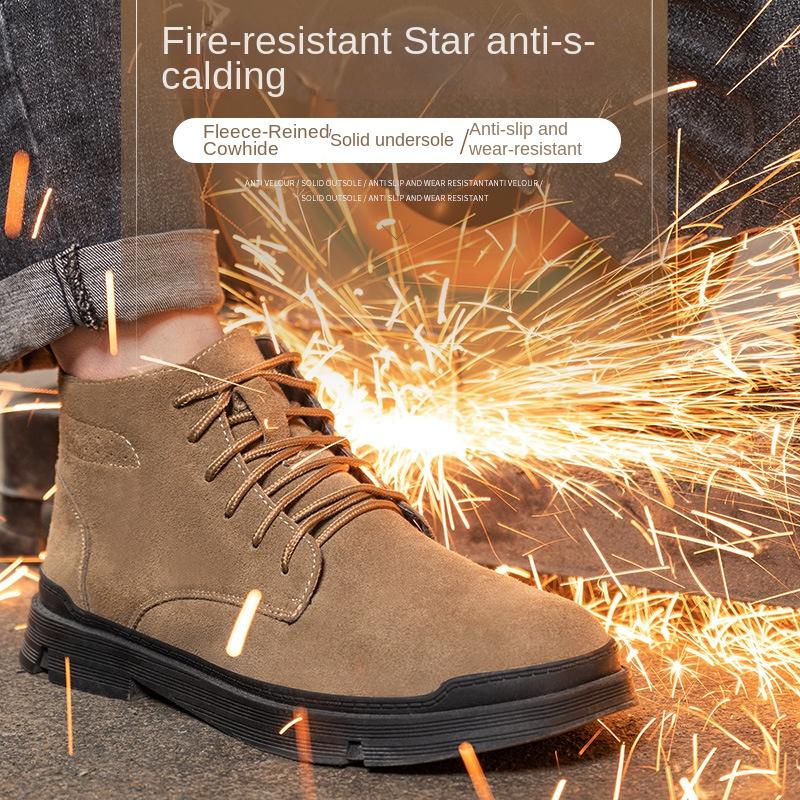Anti-splash Scalding Welder Real Cowhide Labor Insurance Shoes Protective Shoes Steel Bag Head Anti-smashing Protective Shoes