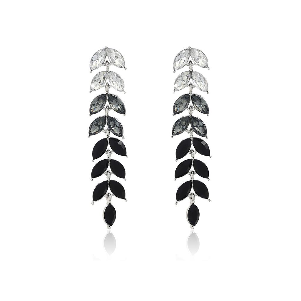 Diamond Black Leaf Fringed Earrings Women, Mori Light Luxury Individual Design Sense Gradual Change Color Fashion Earrings