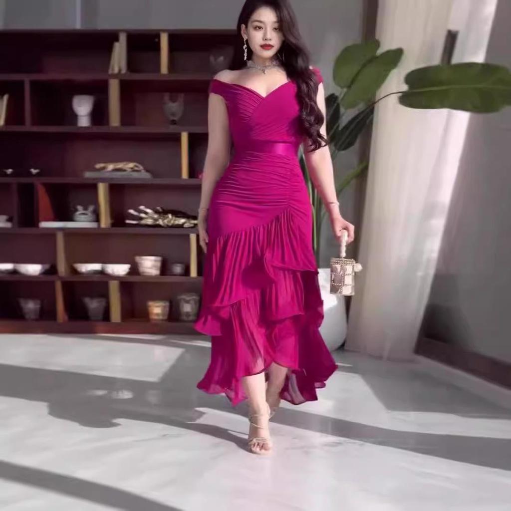 2025 Summer Women's Sweet Style Sleeveless Slim-Fit Solid Color Mid-Waist Long Dress