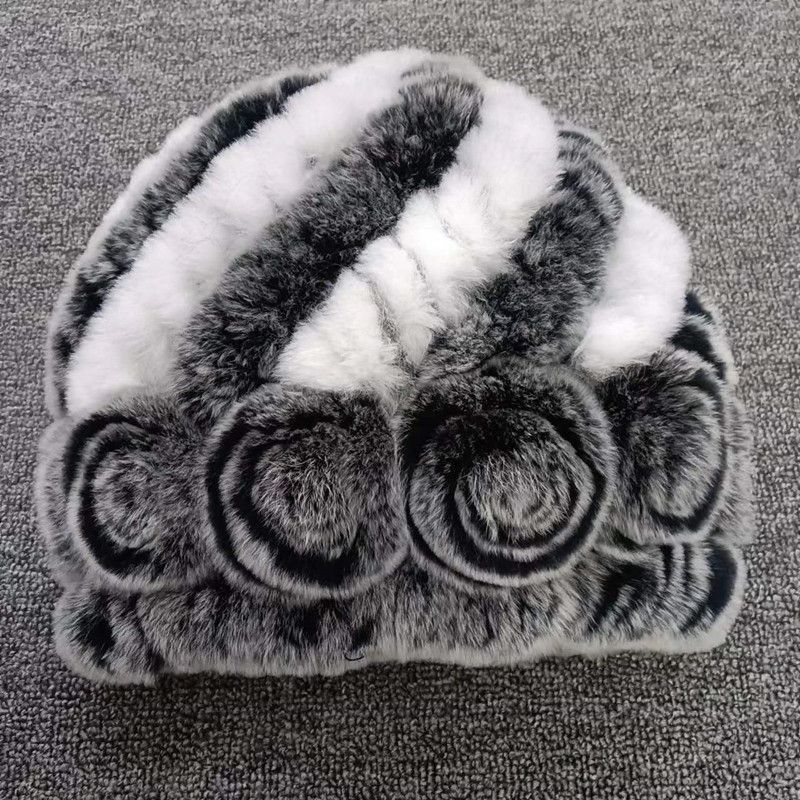 Knitted Hat Winter Rex Rabbit Knitted Middle-aged and Elderly Warm Thick Fur Fashion New Mother Ear Protection Pineapple Hat