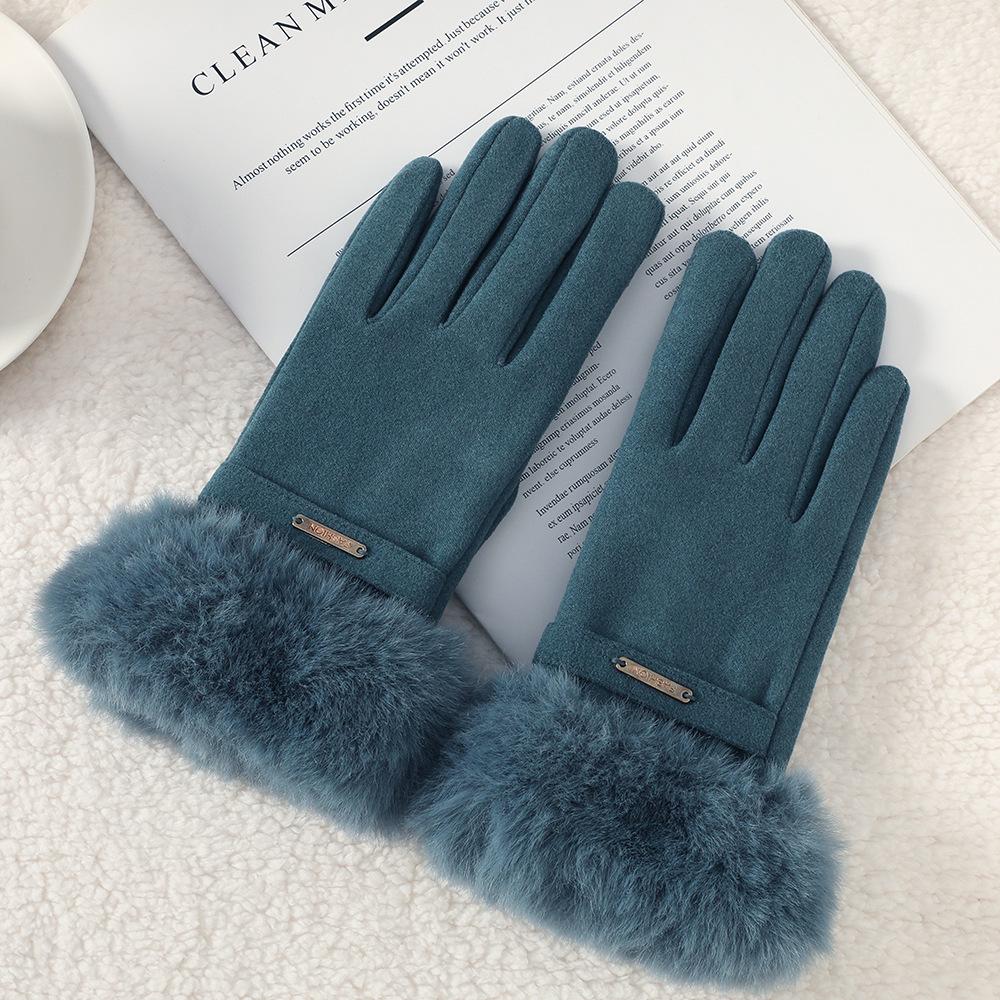 Women's Cute Bow Touchscreen Gloves for Autumn & Winter - Warm, Thickened Velvet, Cold-Proof for Outdoor Cycling