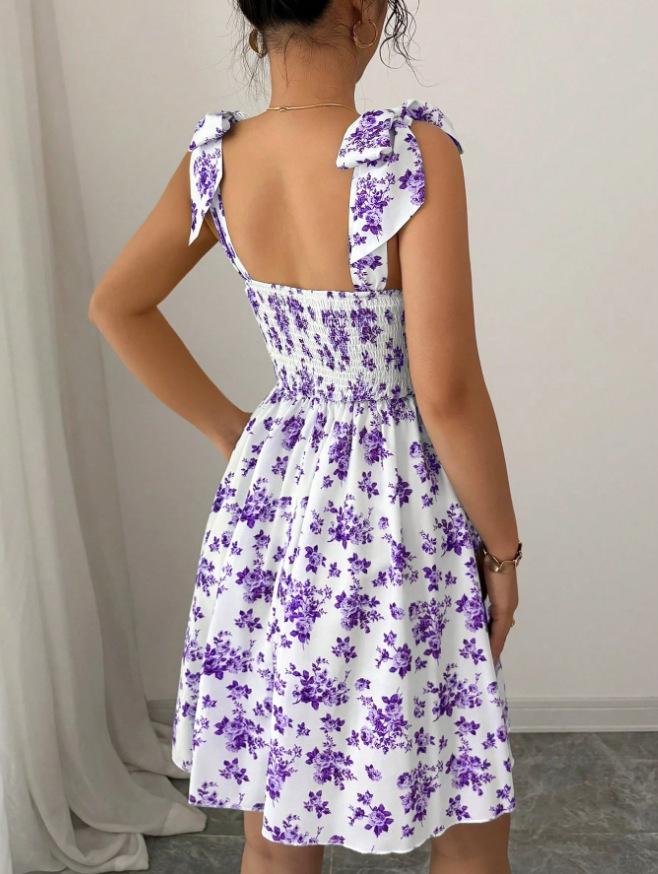 2025 Floral Print High Waist A-line Dress