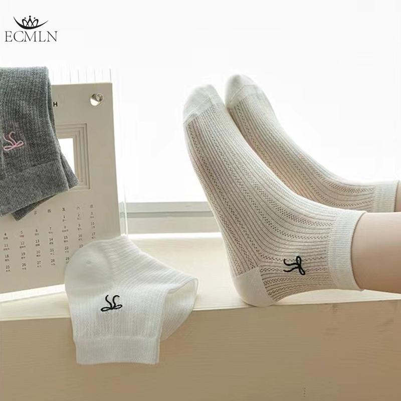 Women's Socks New Style Pure Color Sweet Lolita Socks Bow Socks Thin Cotton Mesh Socks