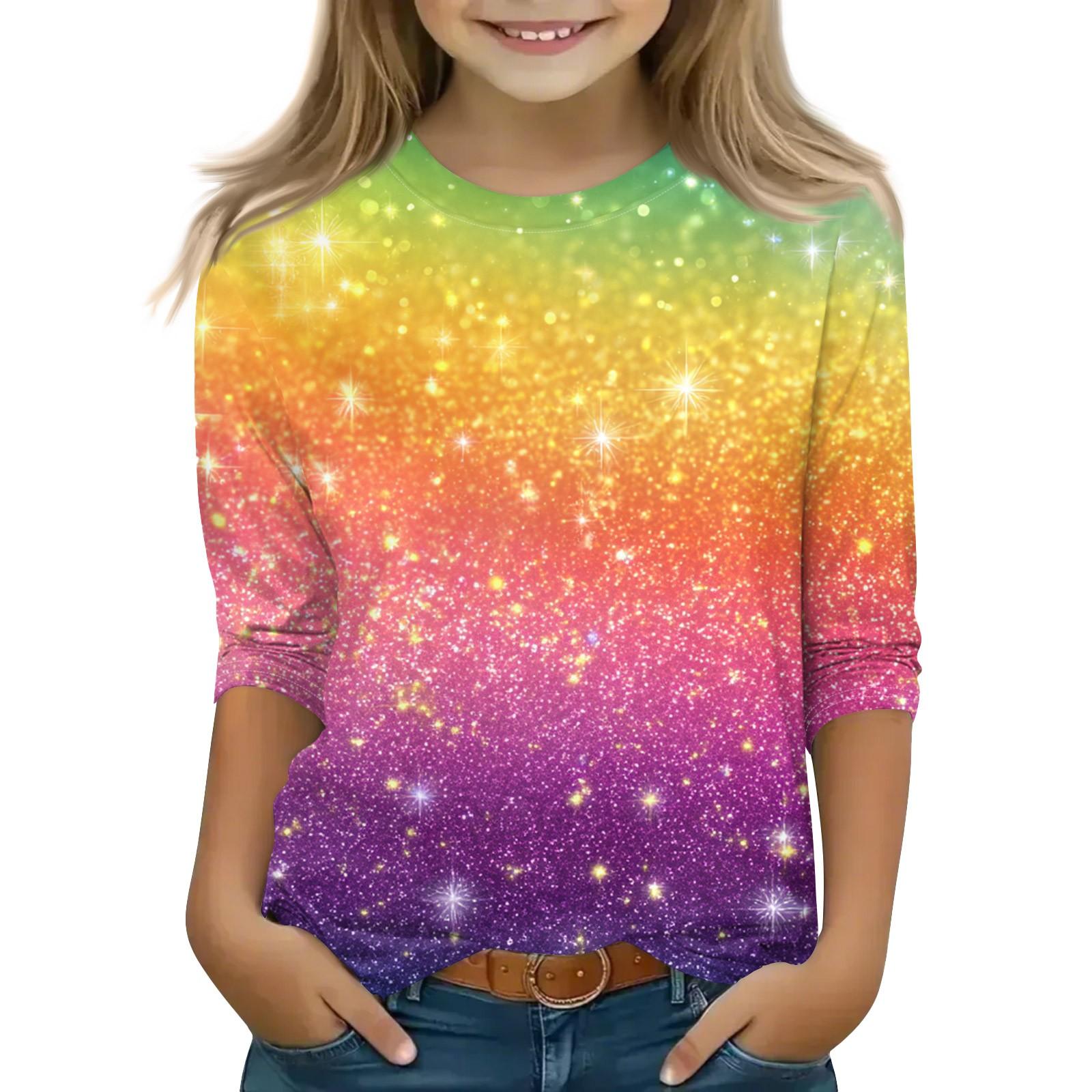 

Топы с принтом для девочек 5-16 лет с круглым вырезом и рукавами 3/4 Футболки Модные топы Наряды Футболки 150 жёлтый