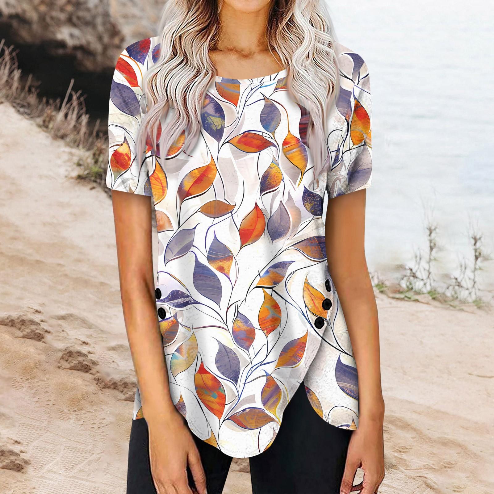 

Женский летний топ с коротким рукавом и круглым вырезом, с принтом на пуговицах сбоку XL белый