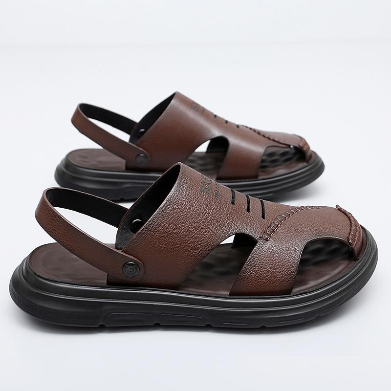 New Summer Men Sandals Soft Leather Beach Shoes Breathable Leisure Flats Hot Sale Man Sandals Fashion Mens Slippers Dual-Purpose