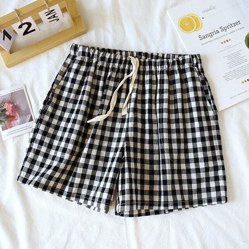 2026 Neue Sommer Couple Japanische Shorts 100% Baumwolle Herren und Damen Kariert Einfach Groß Dünn Hausshorts Karierte Pyjamahose