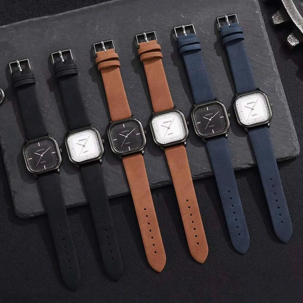 Fashion Square Dial Men Watch Minimalist Casual Leather Strap Quartz Wristwatch Man Clock Relogios Masculino (Without Box)