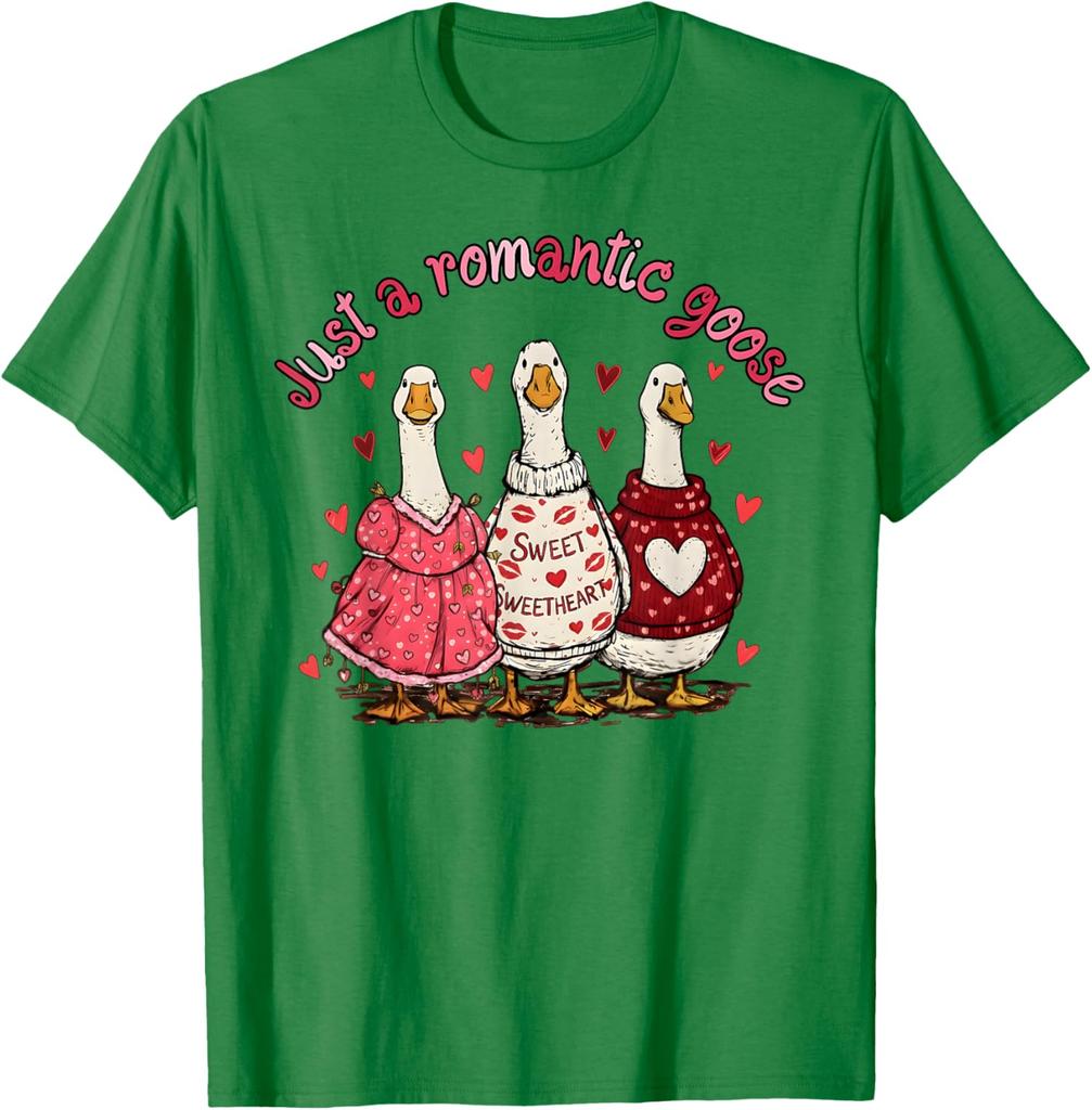 Romantische Gans Valentinstag Lustige Gans Grafik T-Shirt Lässiges Baumwoll Kurzarm T-Shirt